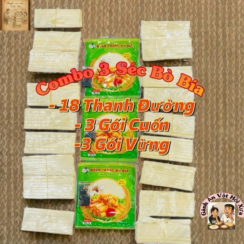￼ Bò Bía Ngọt [Food] . Combo 3 Séc Bò Bía Loại A. Gồm 3 túi gói ,18 Thanh Kẹo Đường, 3 Túi Vừng.