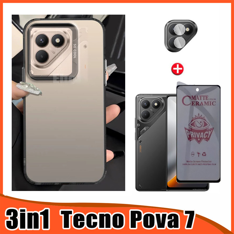 Ốp điện thoại Tecno Pova 7 cho Tecno Pova 7 Pro Pova 7 Ultra 3in1 Phim gốm bảo mật chống gián điệp +