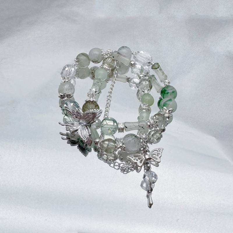 【Ready Stock】 Rain Light Boat Water Shadow Ornate Building Cyan Glazed Bracelet Female Bracelet AXFN