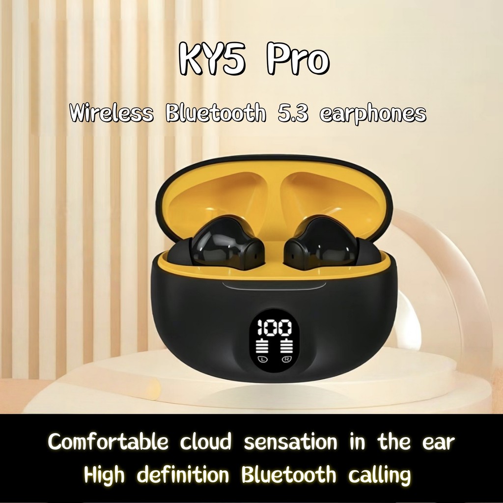 KY5 Pro: Tai nghe nhét tai không dây có màn hình pin kỹ thuật số, gọi Bluetooth, cảm ứng dễ dàng để 