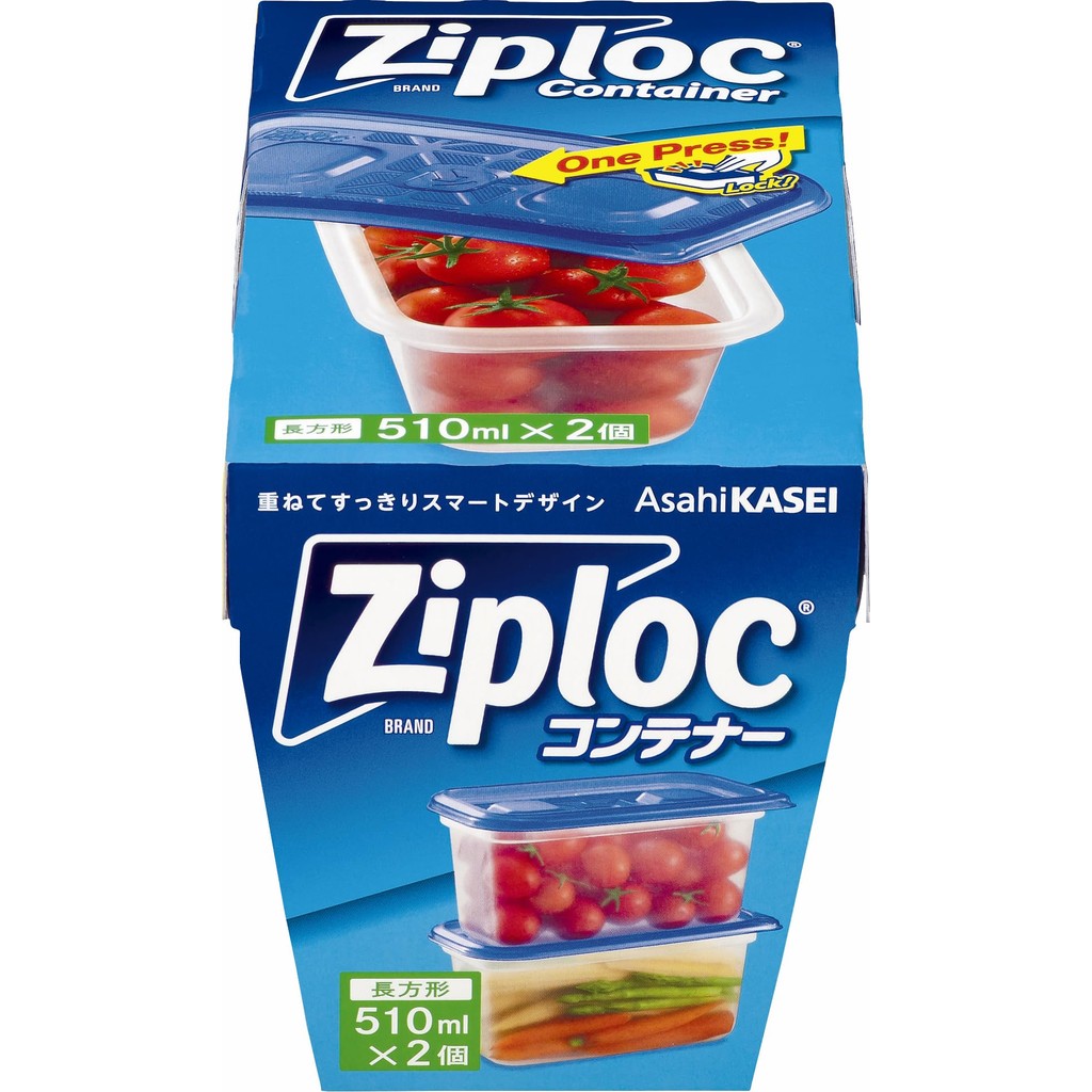 [From Japan] Asahi Kasei Home Products Ziplock Rectangular Storage Containers - 510ml, Set of 2