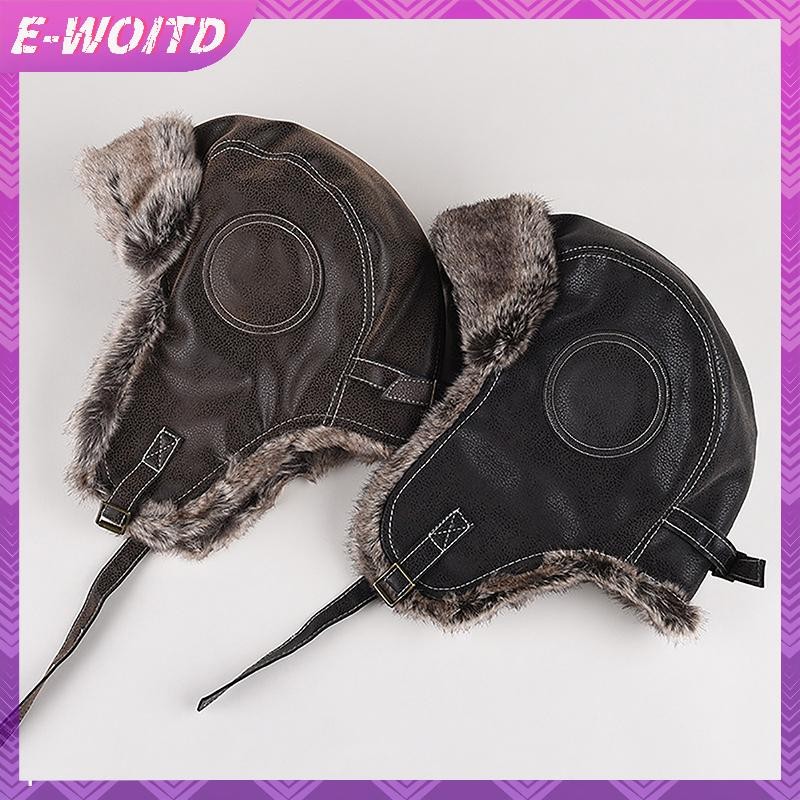 E-WOITD 1 Nam Nữ Phi Công Aviator er Trapper Mũ Lông Thú Giả Da Mũ Tuyết Có Nắp Tai Phi Công Mùa Đôn