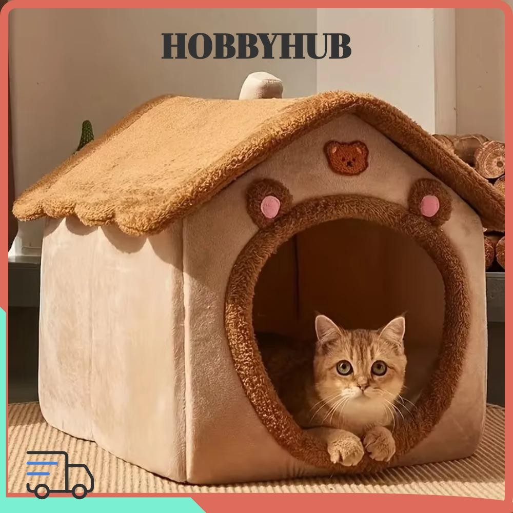 Nhà cho thú cưng ngủ mùa đông HOBBYHUB, Hang Cún con Giường cho mèo có thể giặt được, Plus Nhung Cat