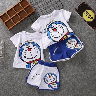 Cotton bé trai bộ đồ mùa hè bé trai quần áo hoạt hình bé gái doremon hoạt hình bộ đồ hai mảnh