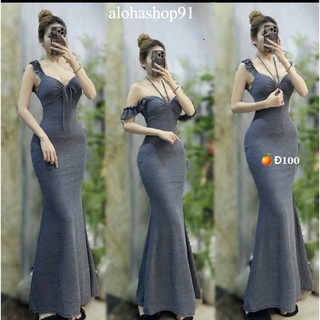 đầm body thun dẻo tay cánh tiên cổ v dáng dài xoè có mút siêu tôn dáng, đầm body đuôi cá khoe đường cong alohashop91
