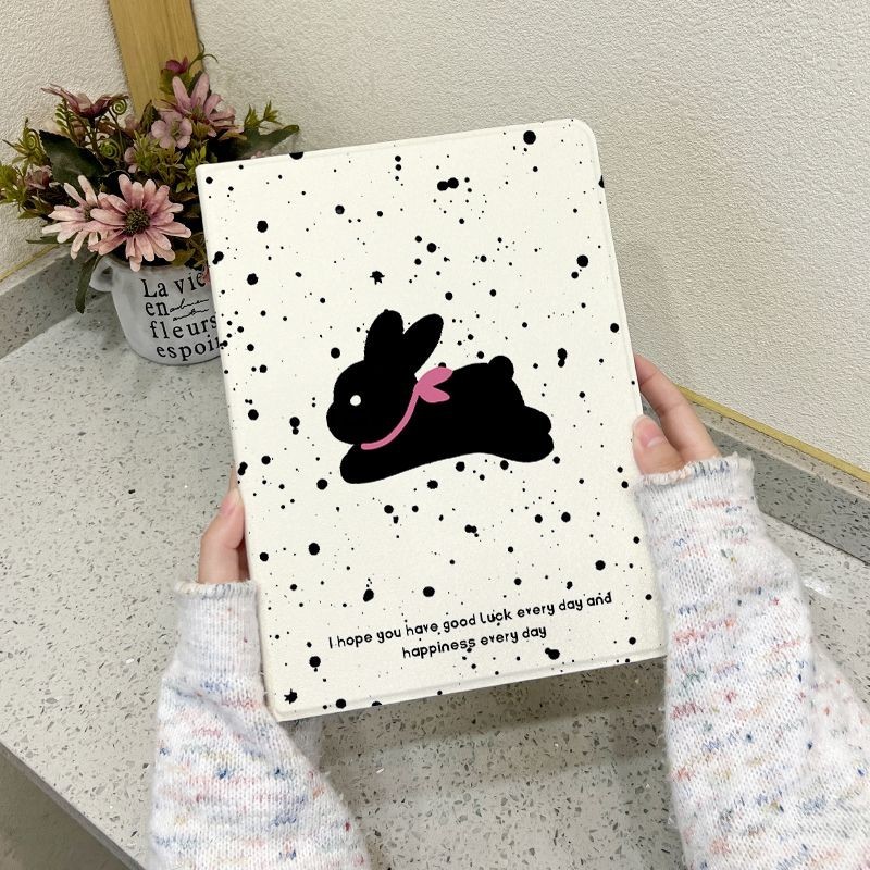 Ốp Bảo Vệ iPad Thế Hệ 10 Air4 Air5 Air6 10,5 inch Mực Thỏ Mèo Con Có Khe Cắm Bút Gen7 / 8 / 9 Chất Liệu Lụa Mini4 5 Flip Cover Chống Rơi Máy Tính Bảng