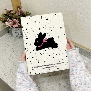 Ốp Bảo Vệ iPad Thế Hệ 10 Air4 Air5 Air6 10,5 inch Mực Thỏ Mèo Con Có Khe Cắm Bút Gen7 / 8 / 9 Chất Liệu Lụa Mini4 5 Flip Cover Chống Rơi Máy Tính Bảng