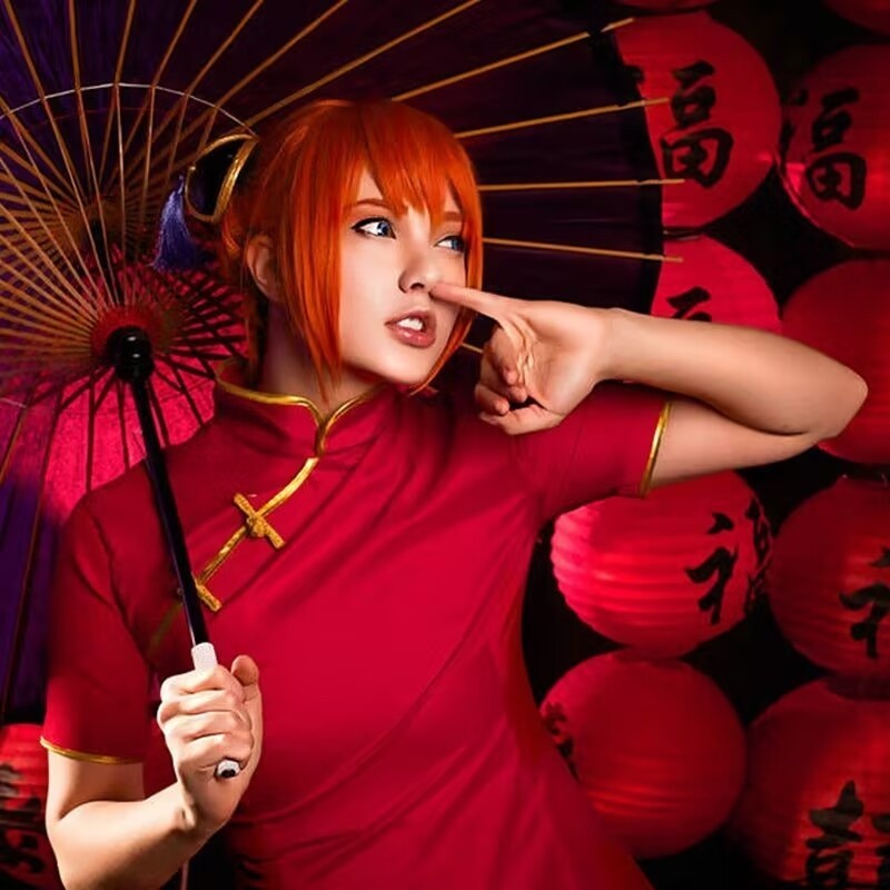 Anime Nhật Bản Gintama Kagura cosplay trang phục Kagura cos quần áo kung fu trang phục sườn xám cosp