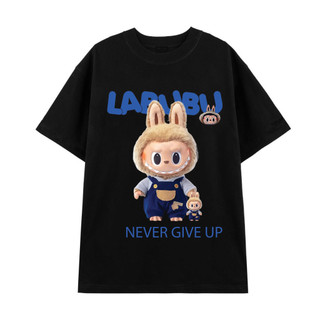 Áo thun labubu, gấu labubu xanh never give up rộng phong cách nam nữ, cotton 100% 250gsm