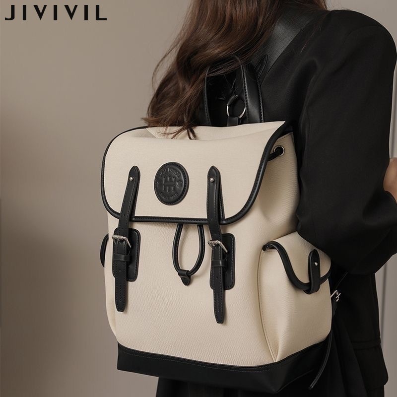 Túi xách nữ JIVIVIL Mới Dung tích lớn Canvas thông thường Ba lô lớp học sinh đa năng