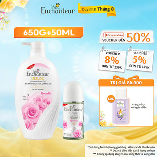 Combo Sữa tắm nước hoa Enchanteur 650g và lăn khử mùi trắng da 50ml (hương Romantic)