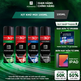 Xịt khử mùi toàn thân ngăn mồ hôi và mùi cơ thể Romano Attitude/Gentleman/Force/Classic 195ml/chai - 4 Mùi hương có sẵn