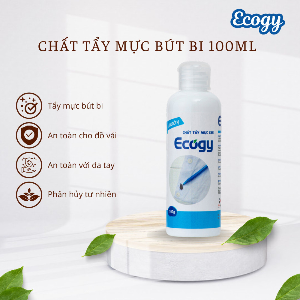 Chai tẩy vết mực bút bi Ecogy E35 100ml chuyên dụng - tẩy sạch vết mực bút bi thường dạng nét viết b