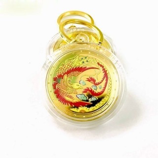 Móc Khóa Xu Phụng Hoàng Lửa; Màu vàng; Đường kính 5cm- SP005323 - NHẬN IN THEO YÊU CẦU