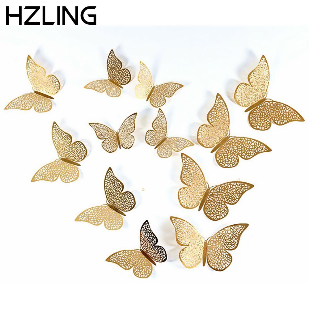 HZLING 12 Cái / bộ Miếng Dán Bướm Vàng Bạc Thủ Công Đồ Dùng Dự Tiệc Kết Cấu Kim Loại
