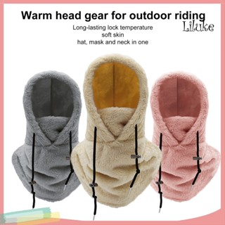 [Lk] Áo hoodie đi xe đạp mùa đông Unisex Balaclava Dây rút có thể điều chỉnh dày mềm mại sang trọng không dây giữ nhiệt mặt Bảo vệ cổ tai Thời tiết lạnh Khăn trùm đầu trượt tuyết