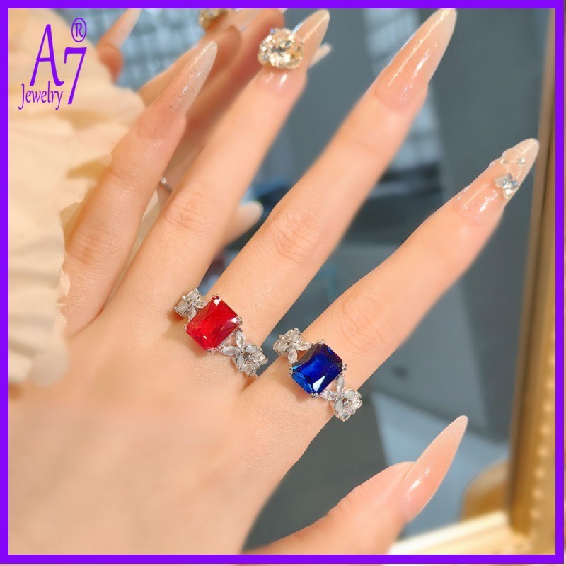 A7-Platinum Light Luxury Niche Diamond Butterfly Square Open Ring M4225