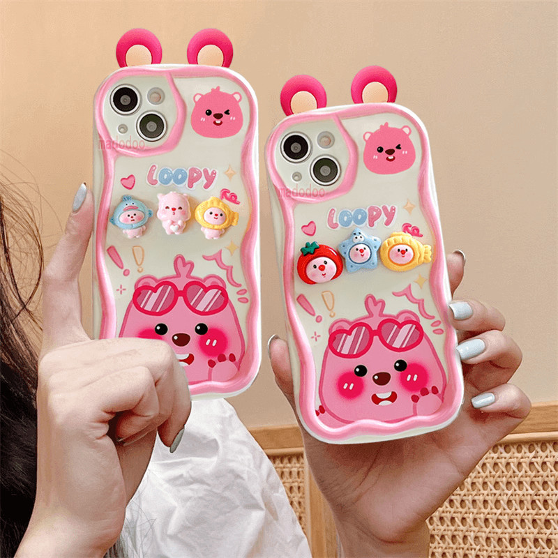 ốp lưng Cute Love Glasses Beaver Loopy 3D Pink Ears Cartoon Doll  For Samsung Galaxy S26 S25 S24 S23