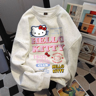 Áo sweater nữ xám tiêu form rộng dày Hello kitty local brand Salmo áo nỉ dài tay thu đông áo khoác
