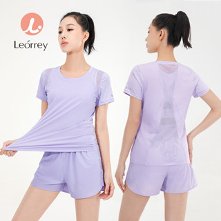 Leorrey-Bộ đồ chạy Bộ yoga Áo thun thể thao áo lưới thoáng khí dáng rộng tay ngắn tập thể dục