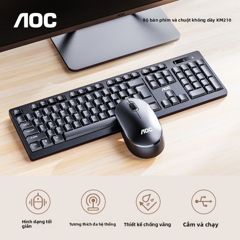 Bộ bàn phím và chuột không dây siêu mỏng AOC, văn phòng, gia đình, máy tính để bàn di động, laptop L