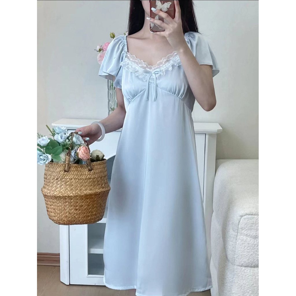 Bộ Đồ Ngủ Nữ Có Miếng Lót Ngực Mỏng, Ren Xanh Sáng, Phong Cách Ngọt Ngào | BigBuy360 - bigbuy360.vn