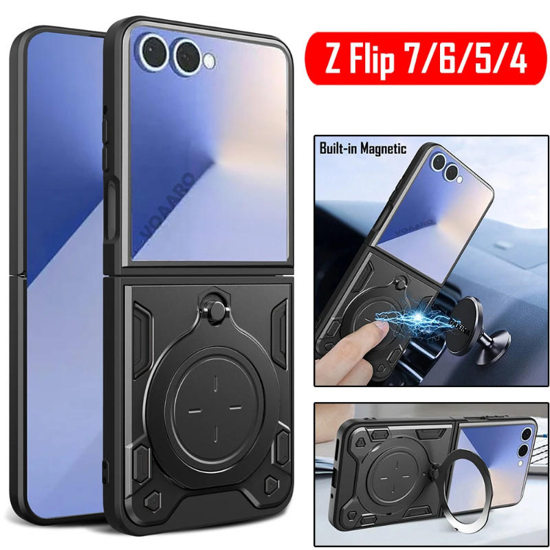 Ốp Lưng Cho Samsung Z Flip7 GalaxyZ Flip 7 Flip7FE 6 5 4 2025 Giáp Nhẫn Đứng Giá Đỡ Giá Đỡ Từ Tính C