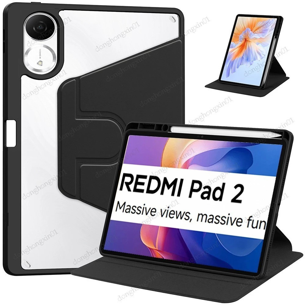 Ốp lưng Redmi Pad 2 11inch Mới 2025 720° Ốp lưng Acrylic xoay có khe cắm bút cho Xiaomi Redmi Pad 2 4G / Wi-Fi Magnetik Giá đỡ máy tính bảng bảo vệ
