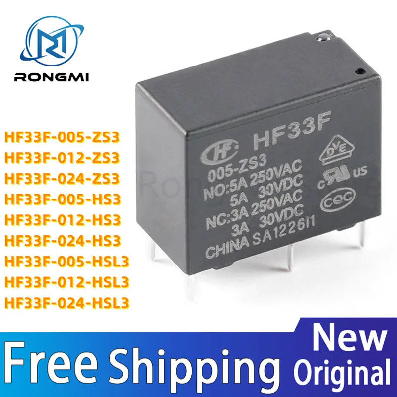 1-5 CÁI 5V 12V 24VDC HF33F -005 012 024 -HS3 HSL3 4Pin / ZS3 5Pin 5A 250VAC JZC-33F-005-HS3 HF33F-01