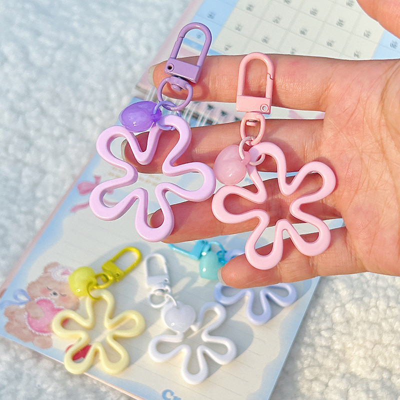 Hoa Màu Đào Trái Tim Quyến Rũ Móc Khóa Xe Dễ Thương Chìa Khóa Ba Lô Mặt Dây Chuyền Trang Sức Thời Trang Trang Trang Trí Quyến Rũ Quà Tặng Phụ Kiện