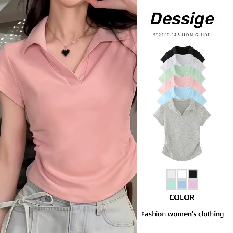 Dessige Áo baby tee Áo Thun ôm body Áo y2k 100% cotton áo thun nữ tay ngắn hở vai kiểu dáng mùa hè m