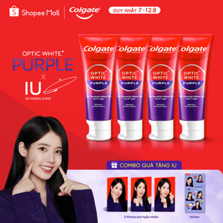 Bộ 4 Kem Đánh Răng Colgate trắng răng Optic White Purple 100g công nghệ sắc tím, trung hòa ố vàng tức thì