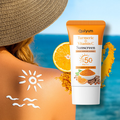 Kem chống nắng QUIYUM Turmeric + Vitamin C SPF50 + PA + + + – Làm sáng da, dưỡng ẩm & bảo vệ chống mồ hôi 50g
