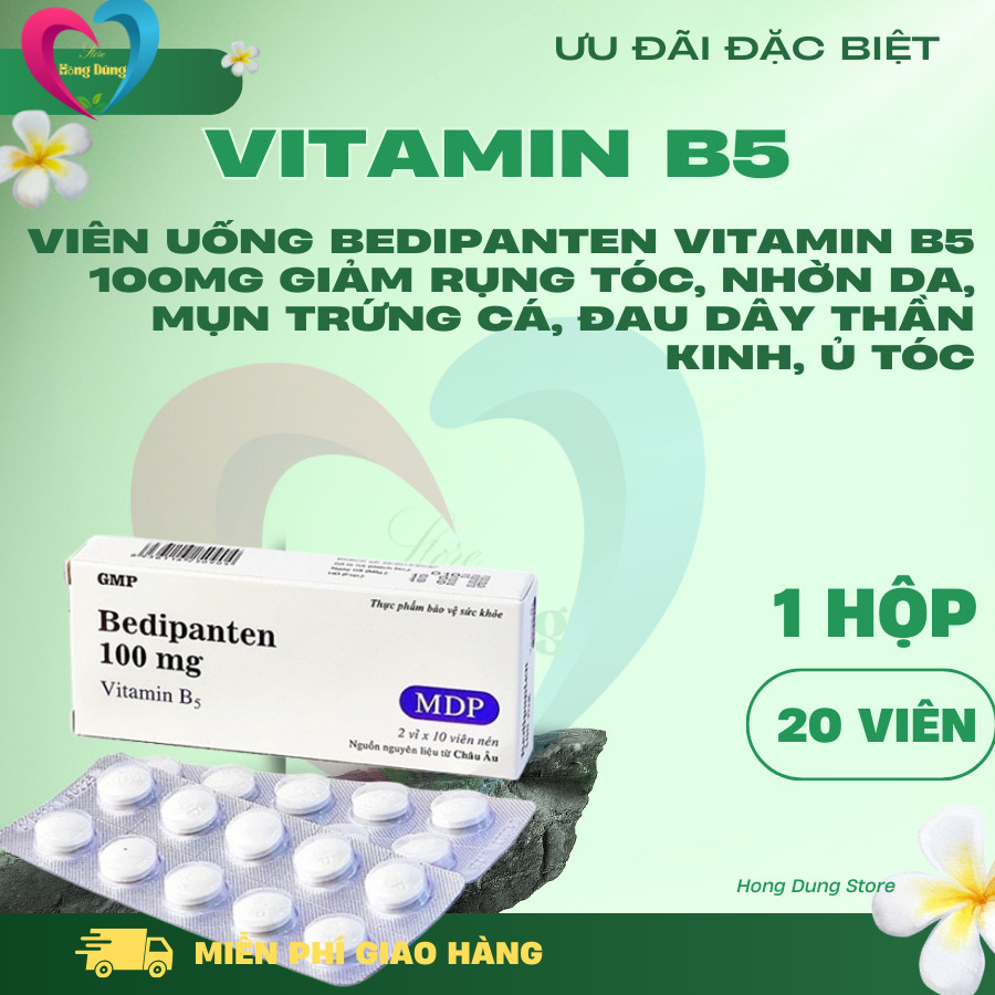 Viên uống Bedipanten Vitamin B5 100mg giảm rụng tóc, nhờn da, mụn trứng cá, đau dây thần kinh, ủ tóc