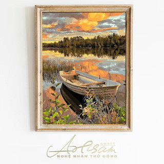 Tranh sơn dầu kỹ thuật số, khổ 40x50cm,Suối hoàng hôn
