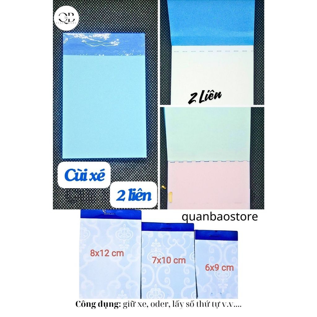 Cùi xé 2 liên( 10 cuốn) dùng trong biên nhận, oder, 1 liên giao khách, 1 liên lưu lại.