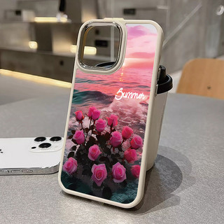Ốp Điện Thoại Hoa Hồng Phong Cảnh Màu Hồng Tương Thích Cho IPhone 15 13 14 12 11 Pro X XR Xs Max 7 / 8 Plus Se2020 Khung Ống Kính Độc Lập Silicon Mềm Chống Rơi Vỏ Điện Thoại