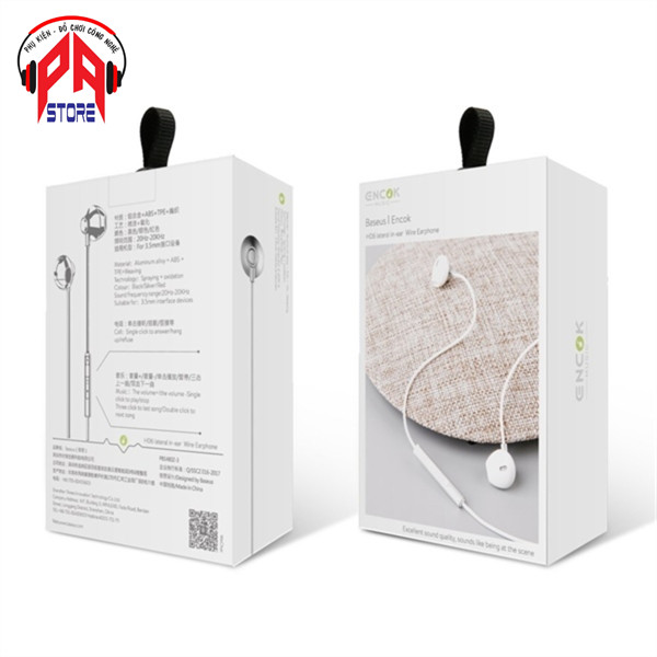 Tai nghe có dây Baseus Encok H06 jack 3.5 ( Trắng Xám ) - BH 12 Tháng