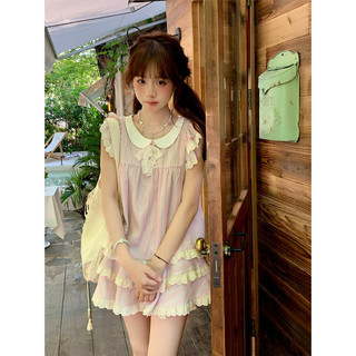 Sinsingirl Peach Flavored Toffee Bộ đồ hai mảnh phong cách phương Tây Váy giảm tuổi Bộ đồ sọc Váy ngắn hàng đầu