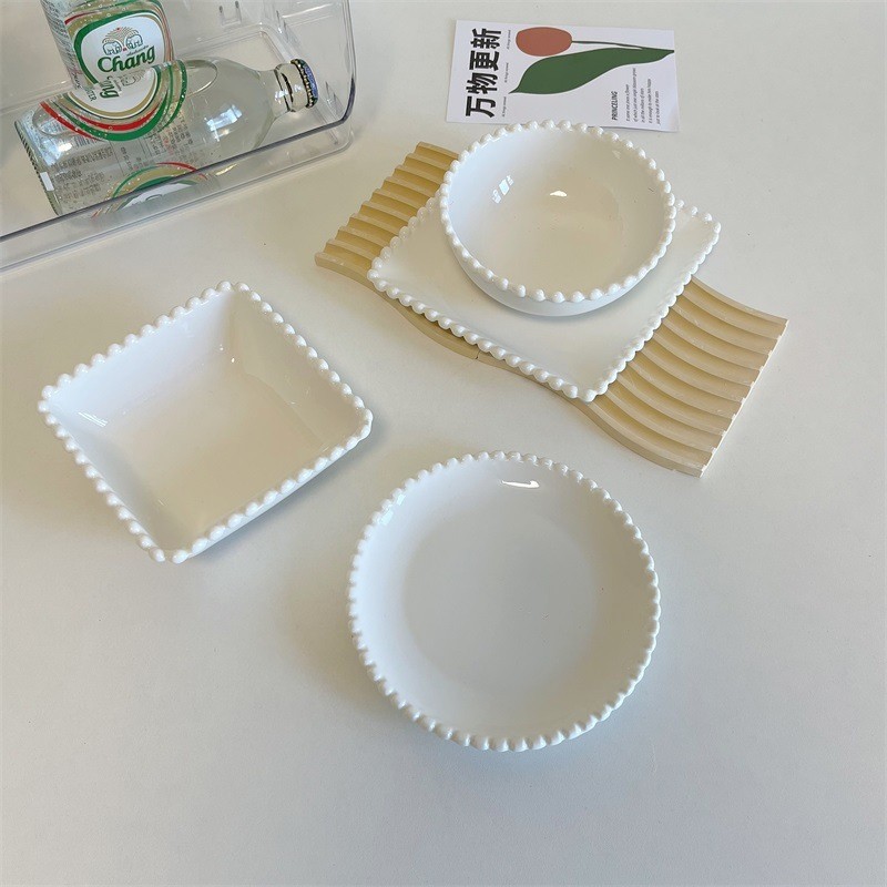 Internet celebrity ins Fengzhu Edge Ceramic Bowl Plate6Inch White Dessert Plate High-Value Tableware