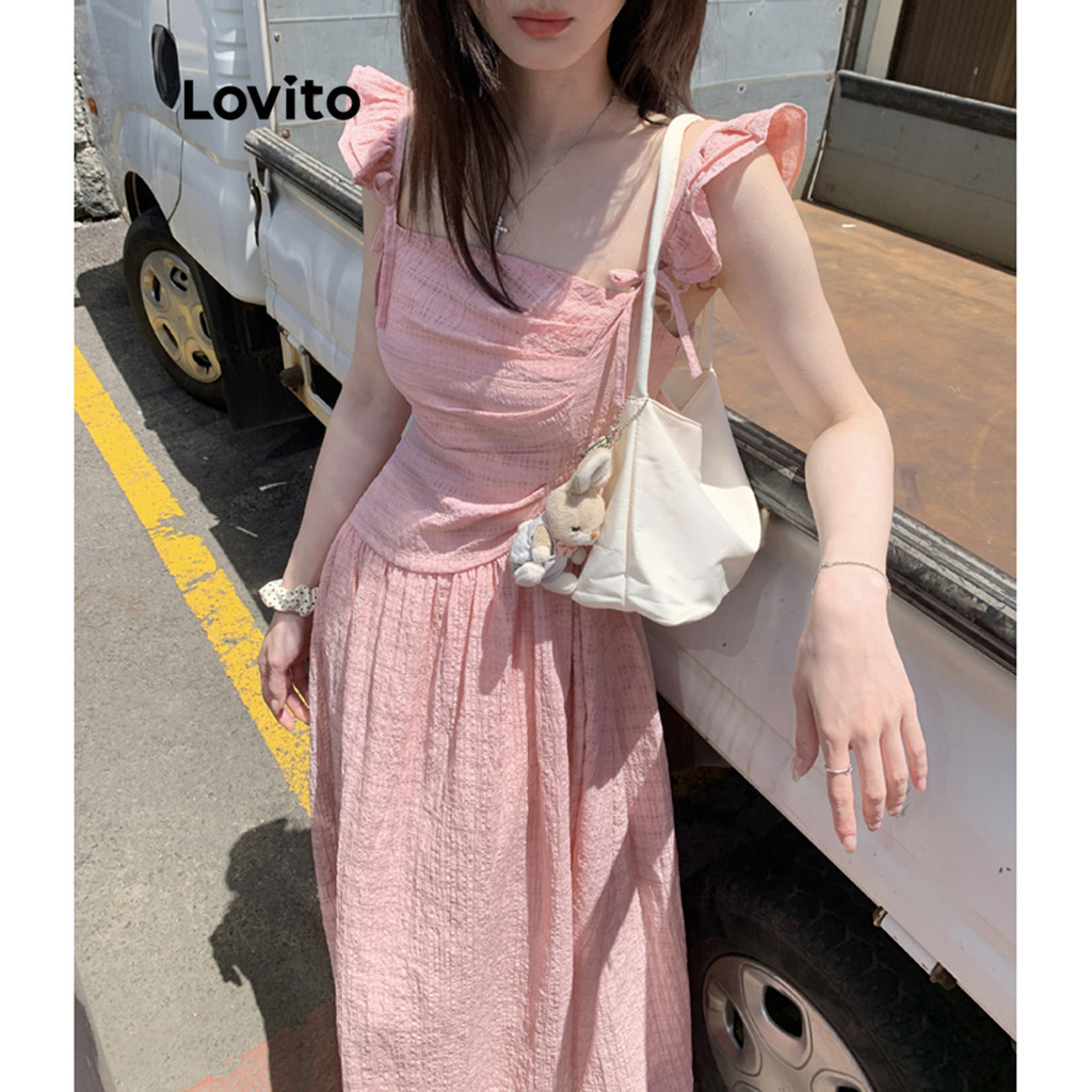 Lovito Váy xếp li có họa tiết trơn dễ thương dành cho nữ L94AD104 | BigBuy360 - bigbuy360.vn