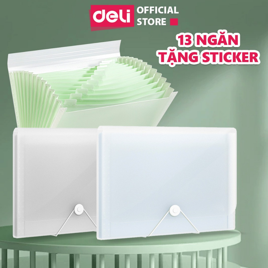 Túi Đựng Tài Liệu 13 Ngăn Deli File Cặp Tệp Đựng Tài Liệu A4 Nhiều Ngăn Đựng Giấy Tờ Cặp Học Thêm Màu Pastel Xinh Xắn