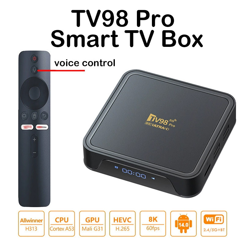 Hộp TV thông minh tv98 Pro H313 HD Bluetooth kép 5gWIFi Android 14 ATV Set-Top Box