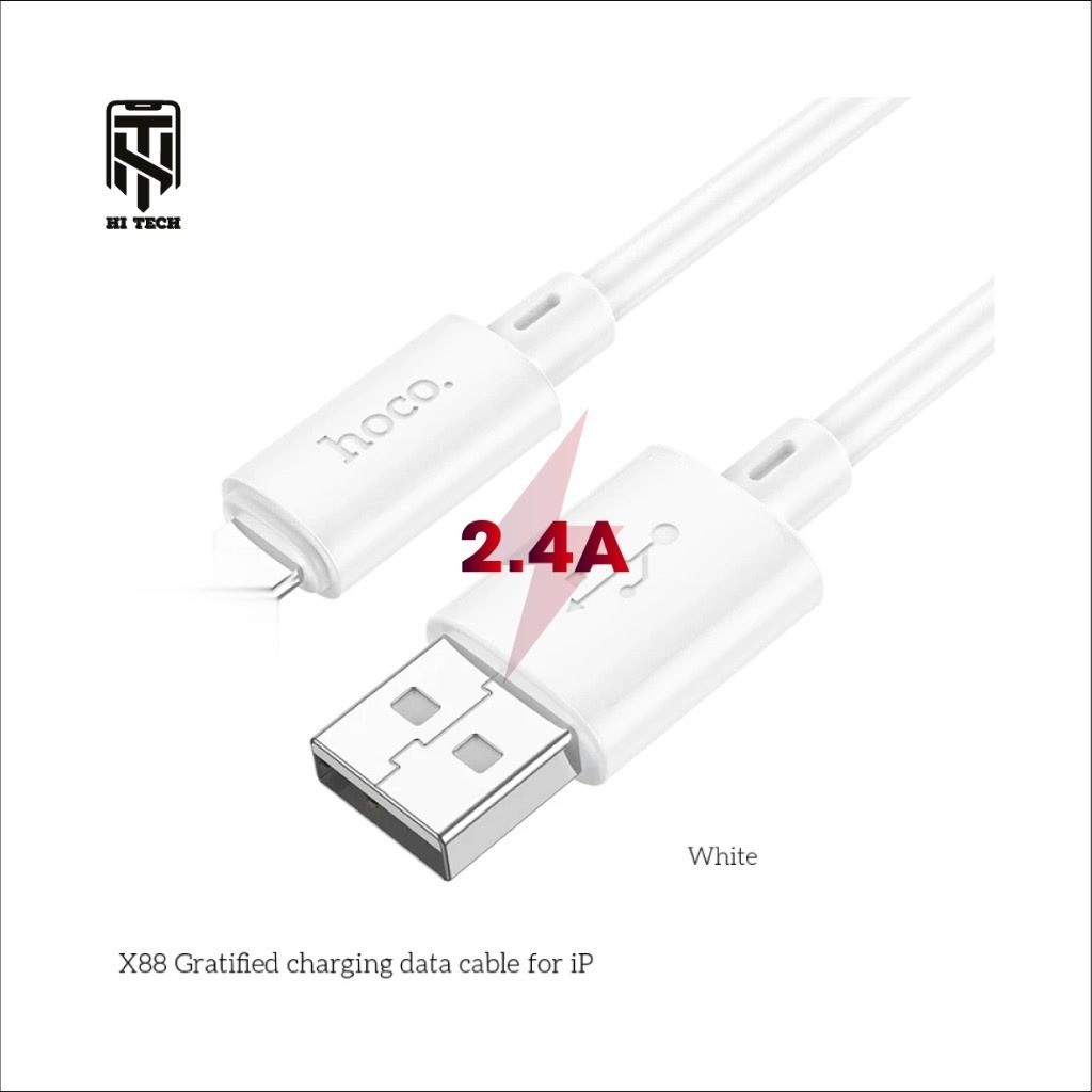 Cáp sạc nhanh hoco X88, hỗ trợ sạc nhanh 2.4A, truyền dữ liệu từ USB sang Ln, chất liệu PVC chống ch