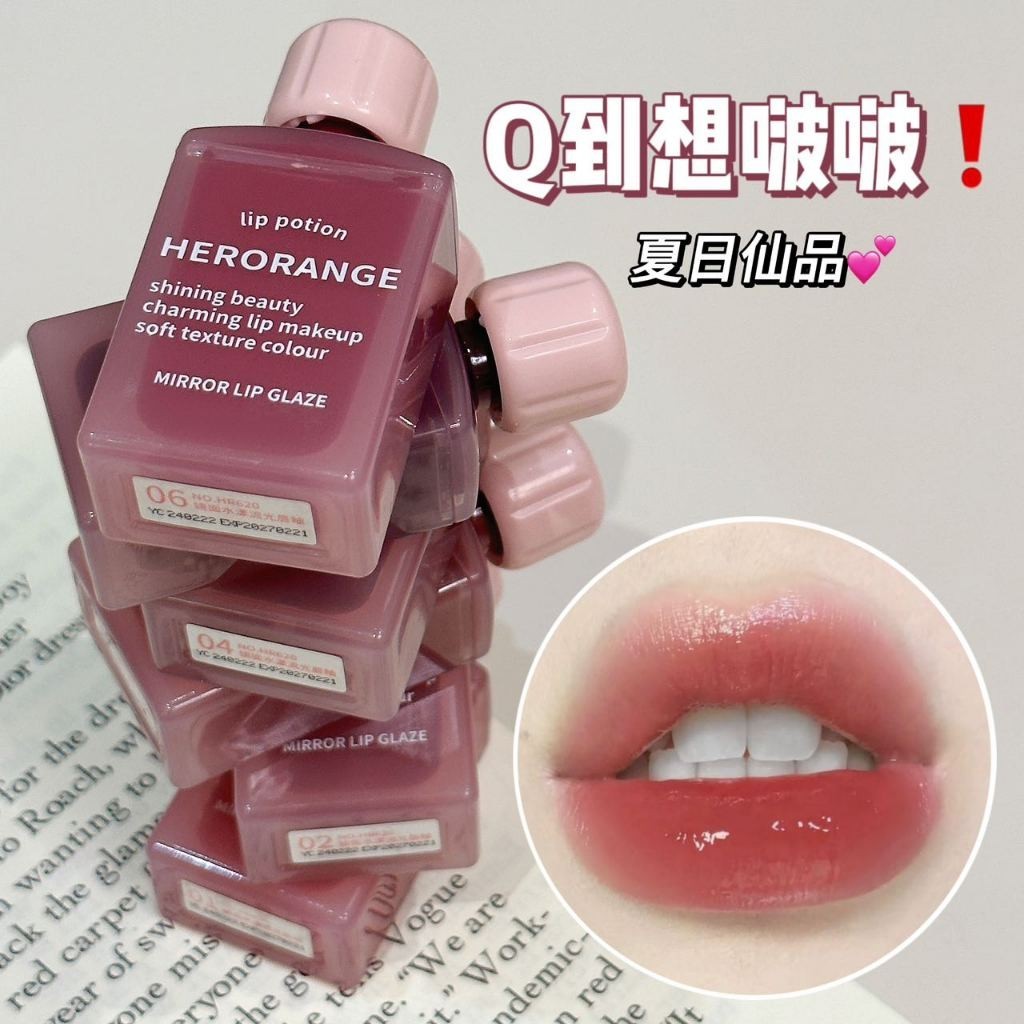 Herorange Nhỏ Chai Màu Đỏ Gương Nước Son Bóng Ánh Sáng Dưỡng Ẩm Màu Đào Nước Bóng Doodle Thạch Son Bóng Thuần Chay Làm Trắng Nữ Sinh Viên Son Môi Giá Rẻ