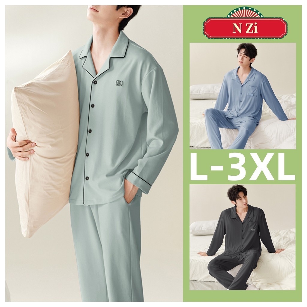 Bộ Đồ Ngủ Nam Mẫu Cotton Plus Kích Thước Bộ Đồ Ngủ Người Mùa Thu Phiên Bản Hàn Quốc Trơn Dài Tay Bộ Đồ Ngủ Rời Loungewear