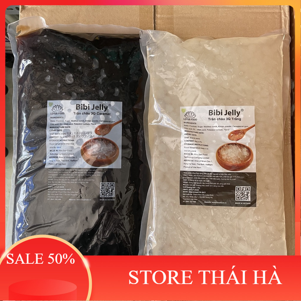 Trân châu giòn 3Q (thạch 3Q) gói 2Kg trắng đen 2 loại Bibi và SEA
