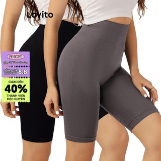 Lovito Quần short thể thao cơ bản lưng cao thể thao L004015 (Đen)