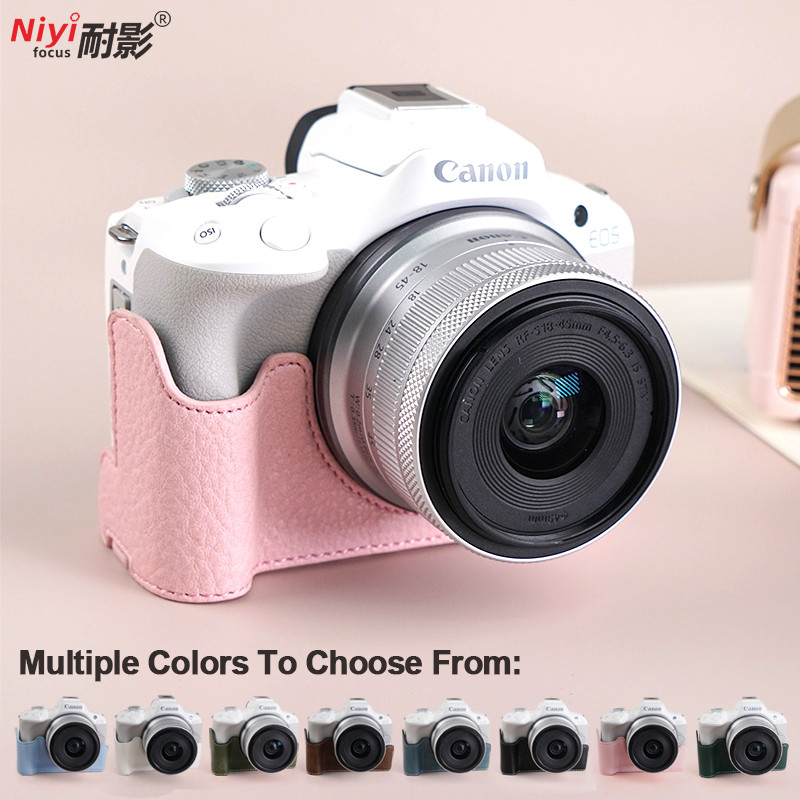 Camera Nửa Ốp Lưng Đế Camera Vỏ Tấm Đế Bảo Vệ Túi Cho Canon EOS R50 R100 Da PU Máy Ảnh Đế Ốp Lưng Ca