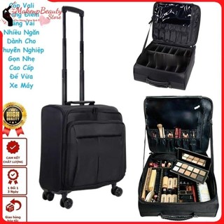 Cốp kéo đựng mỹ phẩm trang điểm bằng vải chuyên nghiệp - vali makeup kéo có ngăn đựng máy làm tóc